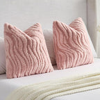 FUTEI Pink Decorative Throw Pillow Covers 22x22 Inch Set of 2,Soft Faux Fur Geometric Shapes Texture Cushion Case,Boho Home Decor for Couch Bed Living Room
