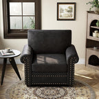 ONBRILL Nailhead Trim Accent Chair, Faux Leather Club Chair for Living Room, Comfy Armchair with Springs Cushions & Solid Wood Legs, Traditional Rolled Arms Single Sofa for Bedroom, Apartment, Black