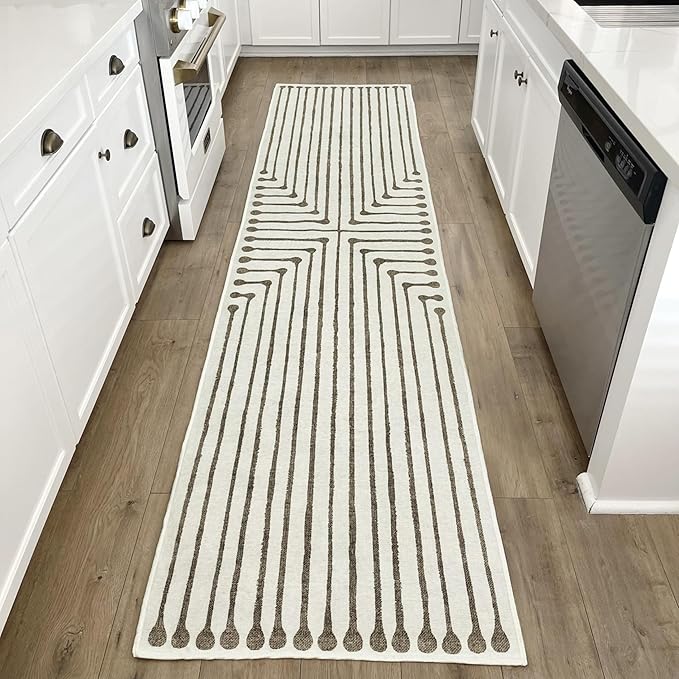 RUGGABLE x Jonathan Adler Machine Washable Modern Runner Rug – Inkdrop Camel & Ivory 2.5x10, Stain-Resistant, Non-Slip – Washable Rug for Hallway, Entryway, Living Room & Kitchen–with Standard Pad