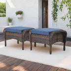 HUMMUH 5 Pieces Wicker Patio Furniture Set,Outdoor Swivel Gliders Rocker,Patio Ottomans,Glass Top Side Table,Outdoor Conversation Set for Porch Deck Backyard Poolside