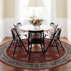 RUGGABLE Washable Vintage Area Rug – Verena Amber Red 8 ft Round, Stain-Resistant, Non-Slip – Large Machine Washable Rugs for Living Room, Bedroom, Hallway, Entryway & Office–with Cushioned Pad