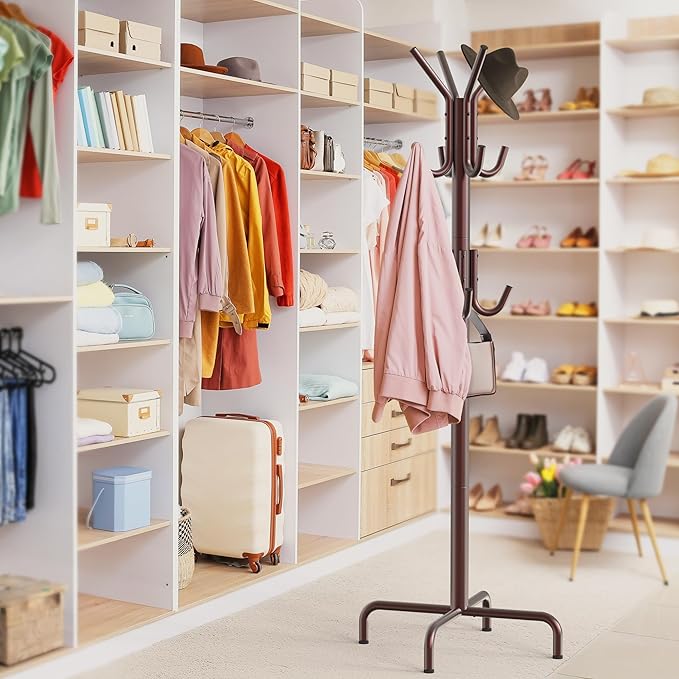 Simple Houseware Standing Coat and Hat Hanger Organizer Rack, 12 Hooks, Bronze