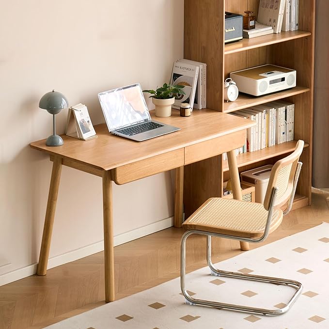YESWOOD Solid Wood Desk, Mid Century Modern Computer Desk, Office Desk with Drawers for Home Office Study Vanity 31.49" W