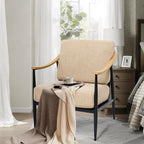 Modern Accent Chair for Living Room Bedroom Mid Century Arm Chair Upholstered Office Accent Chair Comfy Waiting Room Chair with Metal Frame, Khaki