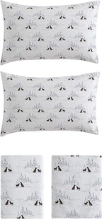 Eddie Bauer - Queen Sheets, Cotton Flannel Bedding Set, Brushed For Extra Softness, Cozy Home Decor (Dog Friends White, Queen)
