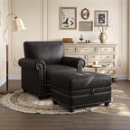 ONBRILL Nailhead Trim Accent Chair, Faux Leather Club Chair for Living Room, Comfy Armchair with Springs Cushions & Solid Wood Legs, Traditional Rolled Arms Single Sofa for Bedroom, Apartment, Black
