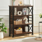 HOMBAZAAR Book Shelf,4 Tier Short Bookshelf with Metal Frame and Backboard,Rustic Brown Deep Bookcase with Engineered Wood Shelves,Shelf Bookcase for Living Room,Bedroom and Office