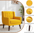 Accent Chair, Modern Fabric Armchair for Living Room, Comfy Upholstered Arm Chair Tufted for Indoor Bedroom Office Room (Yellow)