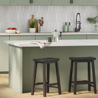 Amazon Basics Solid Wood Saddle-Seat Kitchen Counter Barstool with Footrest, Easy Assembly - 24-Inch Height - Black - Set of 2