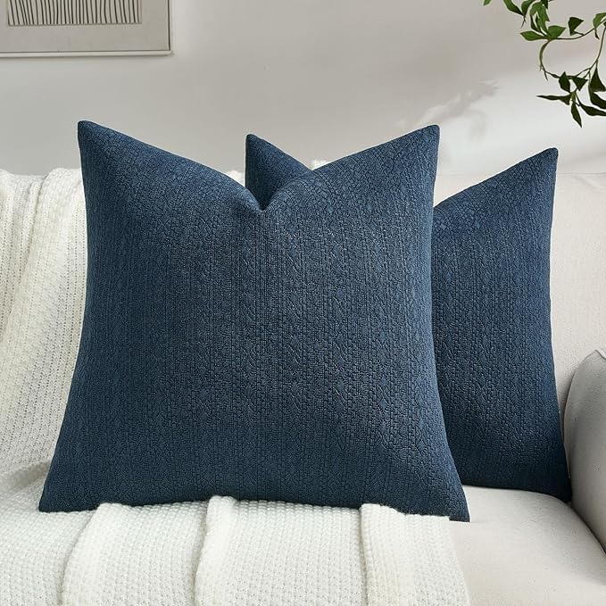 FUTEI Navy Blue Chenille Throw Pillow Covers 20x20 Inch Set of 2,Soft Striped & Diamond Textured Cushion Cases,Modern Home Decor for Couch Living Room