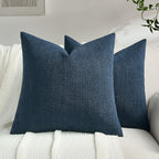 FUTEI Navy Blue Chenille Throw Pillow Covers 16x16 Inch Set of 2,Soft Striped & Diamond Textured Cushion Cases,Modern Home Decor for Couch Living Room