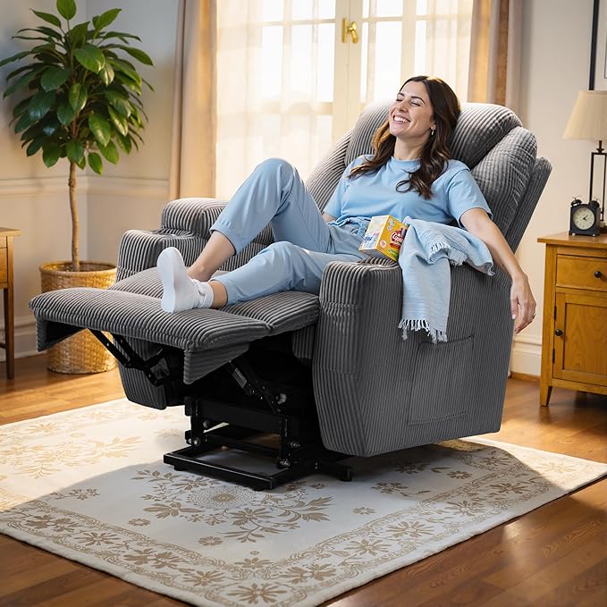 Flamaker Power Lift Recliner Chair Electric Lift Recliner for Elderly Power Lift Recliner Chair with Cup Holders Side Pockets for Living Room (Corduroy, Dark Gray)