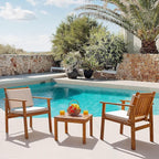 Devoko Patio Set 3 Piece Acacia Wood Outdoor Furniture Conversation Seat with Table & Cushions Porch Chairs for Balcony, Deck, Backyard