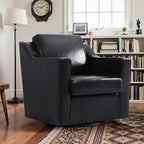 Pia Ricco Set of 2: Modern Oversized Faux Leather Swivel Accent Chairs w/Removable Covers for Living Room, Reception Value Pack,Black