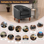 Prilinex Comfy Barrel Accent Chair - Faux Leather Living Room Chair Club Chair with Cushion, Diamond Grid Backrest & Nailhead Trim, Guest Chair for Office, Bedroom & Waiting Room, Black