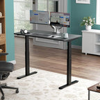 3 Stages Dual Motor Electric Standing Desk with One Piece Desktop, 48 x 24 Inch Adjustable Height Sit to Stand Up Desk for Home Office, Work & Study, Black Frame & Black Desktop (2 Packages)