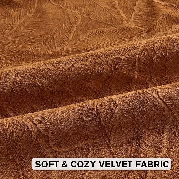FUTEI Rust Velvet Throw Pillow Covers 26x26 Inch Set of 2,Soft Embossed Leaf-Relief Textured Euro Pillow Shams,Natural Home Decor for Couch Living Room