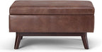 SIMPLIHOME Owen 34 inch Wide Mid Century Modern Rectangle Coffee Table Storage Ottoman in Distressed Saddle Brown Vegan Faux Leather, Assembled, For the Living Room, Entryway and Family Room