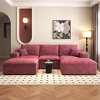 107'' U-Shaped Modern Modular Sectional Cloud Couch Whit Ottoman, 4-Seat Chenille Deep-Seat Sofa with Pillow for Living Room, Bedroom, Apartment, Wine Red