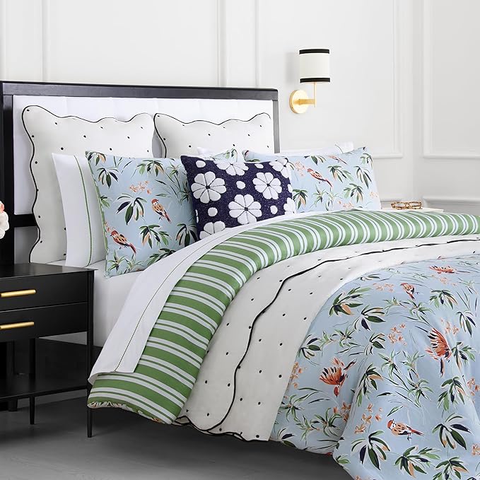 Kate Spade New York Spade Floral Decorative Pillow, 20" x 20" Throw Pillow for Bed or Sofa, Textured Polyester and Cotton Blend Cover, Navy, 20 x 20