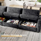 KKL Modular Sectional Sofa Couches for Living Room, 113" Sofa Couch with Adjustable Backrest, Chenille 3 Seater Sofa Couch with Comfy Cushion, Chenille, Black