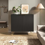 Fluted Storage Cabinet, 2 Doors Sideboard Buffet Cabinet, Modern Wood Accent Table with Adjustable Shelves, Console Table for Living Room, Hallway, Entryway, Black