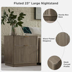 T4TREAM 23'' Fluted Nightstand Set of 2 with Charging Station, Large 2 Drawer Side Table, Modern End Table with Storage, Mid Century Bedside Table for Bedroom, Living Room, Curved Profile, Grey Alder