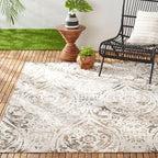 Nicole Miller New York Patio Sofia Juniper Indoor/Outdoor Area Rug, Ivory/Mustard, 7'9"x10'2" Rectangle, Rectangular