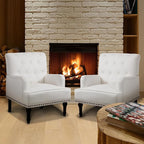 MOJAY Modern PU Leather Accent Chair Set of 2, Mid-Century Living Room Lounge Club Chair with Rivet Trim, Single Sofa Reading Arm Chair for Bedroom Home Office Study Lounges(White)