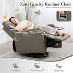 Genuine Leather Power Swivel Recliner Chair, Glider Electric Rocking Chair for Adults. Nursery Rocker Sofa Chair with Adjustable Headrest for Living Room. Wireless Charging/Type-C&USB, Grey