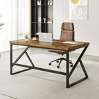HSH Rustic Brown Desk, Industrial Home Office Computer Desk, Farmhouse Metal and Wood Computer Table, Simple Bedroom Laptop PC Desk for Student Writing Study Gaming Executive Workstation, 55 in