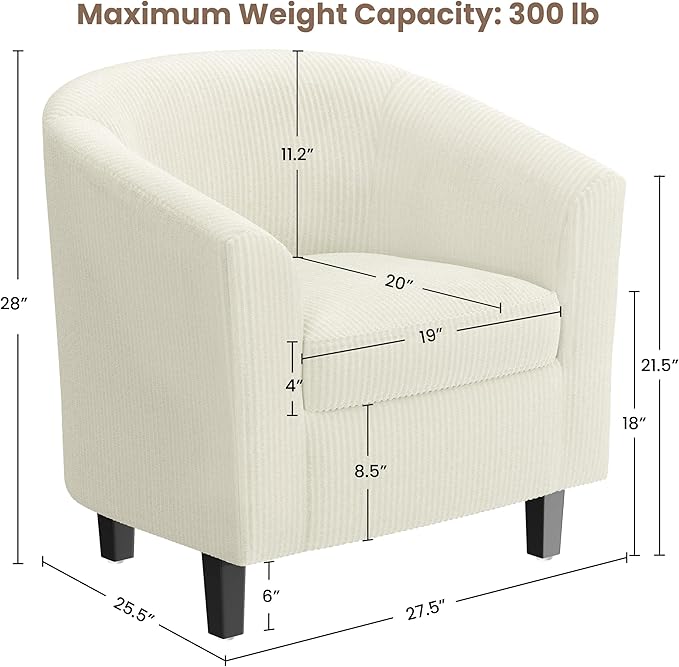 Yaheetech Corduroy Barrel Chairs Set of 2, Upholstered Club Chairs, Round Armchairs Waiting Room Chairs with Soft Cushion for Living Room Bedroom Reading Room, Beige