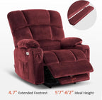 MCombo Oversized Dual Motor Power Lift Recliner Chair Sofa with Massage and Heat for Big Elderly People, Infinite Position, USB Ports, Fabric R7688 (Burgundy, Large-Oversize)