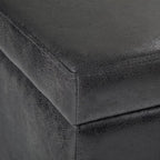 SIMPLIHOME Avalon 48 inch Wide Contemporary Rectangle Storage Ottoman Bench in Distressed Black Distressed Vegan Faux Leather, Assembled, For the Living Room, Entryway and Family Room