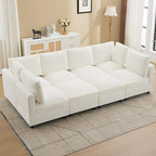 Modular Sectional Cloud Sofa Bed, 8-Seater Convertible Sofa Couch with Ottoman, Modern Deep Seat Sleeper Sofa for Living Room, Chenille Beige