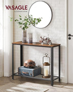 VASAGLE Set of 2 Narrow Sofa Console Tables, 2-Tier Entryway Tables with Mesh Shelf, Steel Frame, Adjustable Feet, for Hallway, Living Room, Industrial Style, Rustic Brown and Black ULNT80X-2J