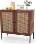 COSTWAY Buffet Cabinet with Storage, Storage Sideboard with Rattan Decorated Doors, Adjustable Shelf, Metal Legs, Accent Cabinet, Buffet Table Credenza for Hallway, Entryway, Living Room (1, Walnut)