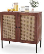 COSTWAY Buffet Cabinet with Storage, Storage Sideboard with Rattan Decorated Doors, Adjustable Shelf, Metal Legs, Accent Cabinet, Buffet Table Credenza for Hallway, Entryway, Living Room (1, Walnut)