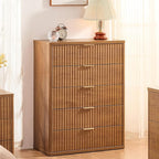 LEYAOYAO Fluted 5 Drawers Dresser for Bedroom Set of 2, 41" Tall Modern Chest of Drawers with Metal Handle, Curved Profile Design,Brown Wood Drawer Organizer for Bedroom, Living Room, Hallway