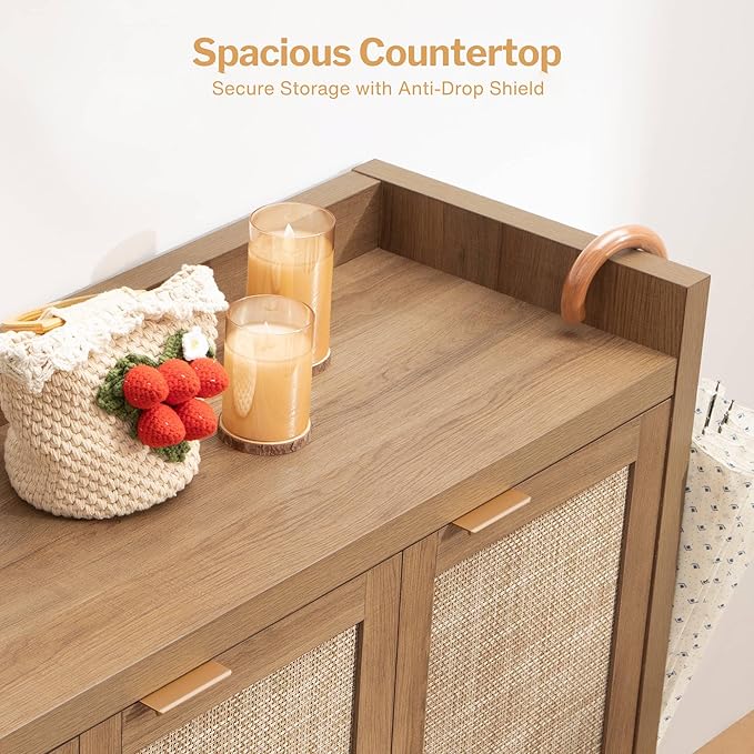 SICOTAS Shoe Storage Cabinet, 30 Pairs Rattan Shoe Cabinet Storage for Entryway, 6-Tier 41" Tall Large Shoe Cabinet, Boho Farmhouse Cabinet with Doors for Entryway Hallway Living Room Closet