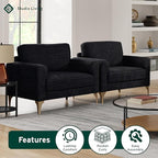 Studio Living® Matthew 39.8" Arm Chair, Mid-Century Modern, Pocket Coil Comfort, Metal Brushed Bronze Legs, Chenille Fabric, Black