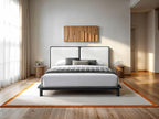 Nord Queen Size Wood Platform Bed | Box Spring Not Required | Black Frame and Cream Beige Boucle