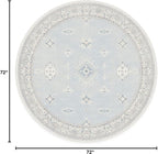 RUGGABLE Washable Vintage Area Rug – Verena Soft Blue 6 ft Round, Stain-Resistant, Non-Slip – Medium Machine Washable Rugs for Living Room, Bedroom, Hallway, Entryway & Office–with Cushioned Pad