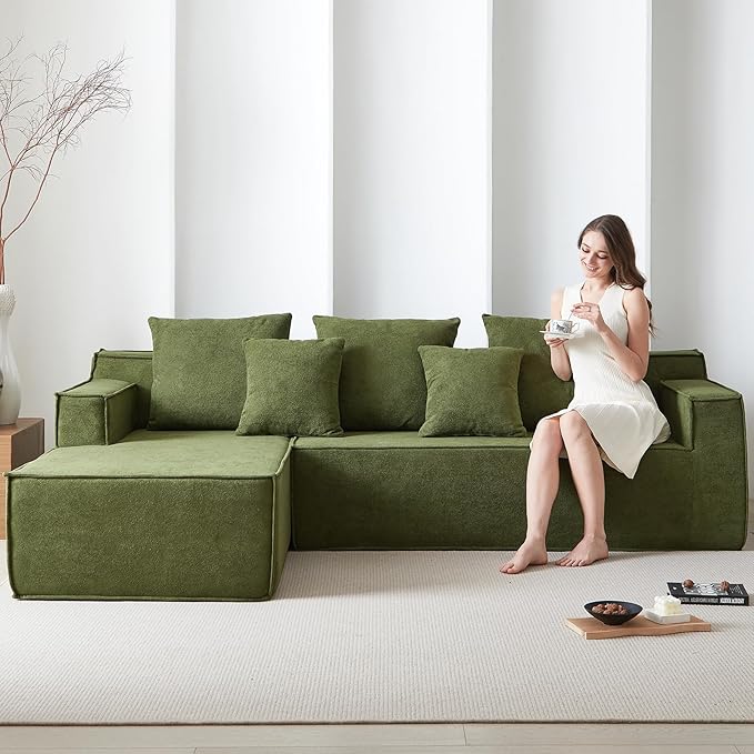 101" Modular Sectional Sofa for Living Room,Boneless Couch in A Box,Memory Foam Sectional Couches for Apartment,Cloud Couch No Assembly Required,Green