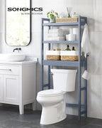 SONGMICS Over The Toilet Storage, 3-Tier Over Toilet Bathroom Organizer with Adjustable Shelf, 10.2 x 24.8 x 66.9 Inches, Space-Saving, Gray UBTS001G01