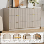 Beige Dresser for Bedroom, Modern Dresser with 6 Drawers and Smooth Slides, Wide Chest of Drawers with Golden Handles for Bedroom, Living Room, Closet, 15.7" D x 55.1" W x 31.4" H