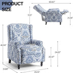 Recliner Chair, Upholstered Wingback Floral Pushback Armchair with Adjustable Backrest & Footrest, Comfy Accent Chair Reading Single Sofa for Small Spaces, Living Room, Bedroom (Navy Blue, Set of 1)