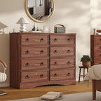 8 Drawer Dresser for Bedroom, Large Dressers Mid Century Modern Cherry Wood Chest of Drawers,Storage Organizer Furniture, Hallway, Entryway, Closet, Cherry Wood