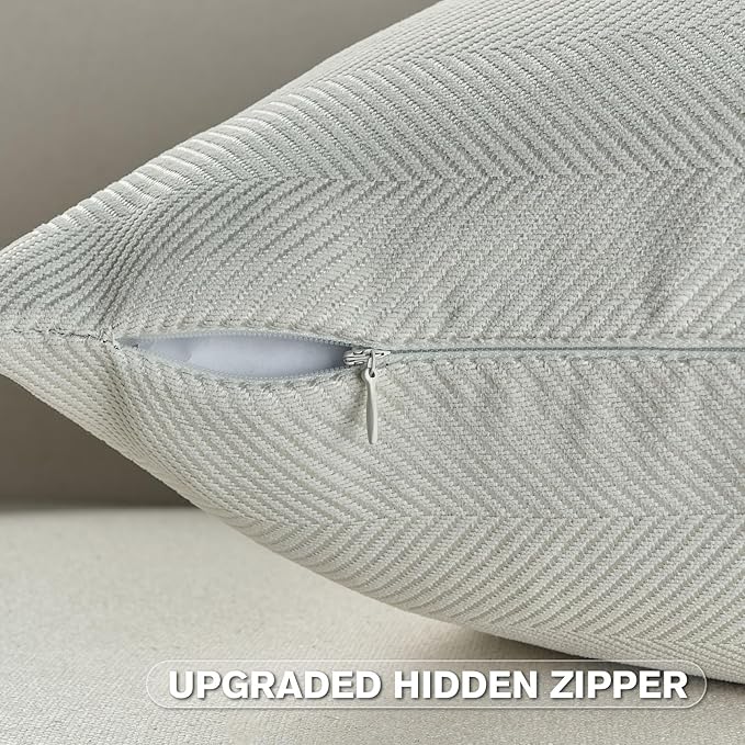 FUTEI Cream White Chenille Throw Pillow Covers 26x26 Inch Set of 2,Soft Wide Chevron Textured Euro Pillow Shams,Farmhouse Home Decor for Couch Bed Living Room