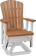 DutchCrafters Slat Fan Back Poly Adirondack Swivel Glider Outdoor Patio Chair (White & Cedar)